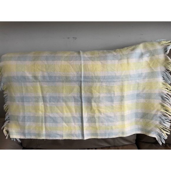 Vtg Pata Cake Japan Pastel Plaid Fringe %100 Acrylic Baby Blanket plaid waffle - Picture 1 of 8